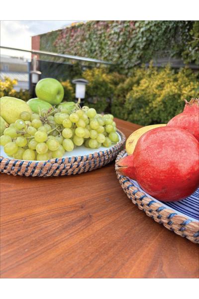 Rustik Tarz Hasır Görünümlü 2’li Servis Sunum Seti – Leke Tutmaz, El Yapımı Dekoratif Sofra Takımı