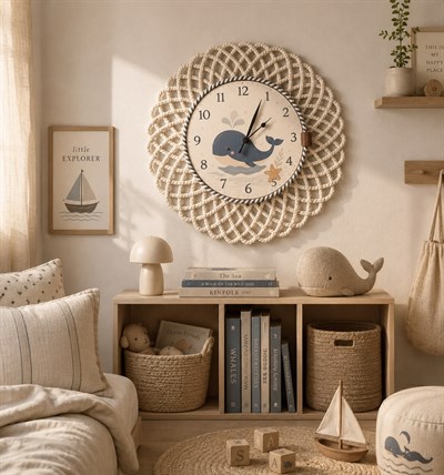 Sevimli Balina Temalı Çocuk Odası Saati 43 CM