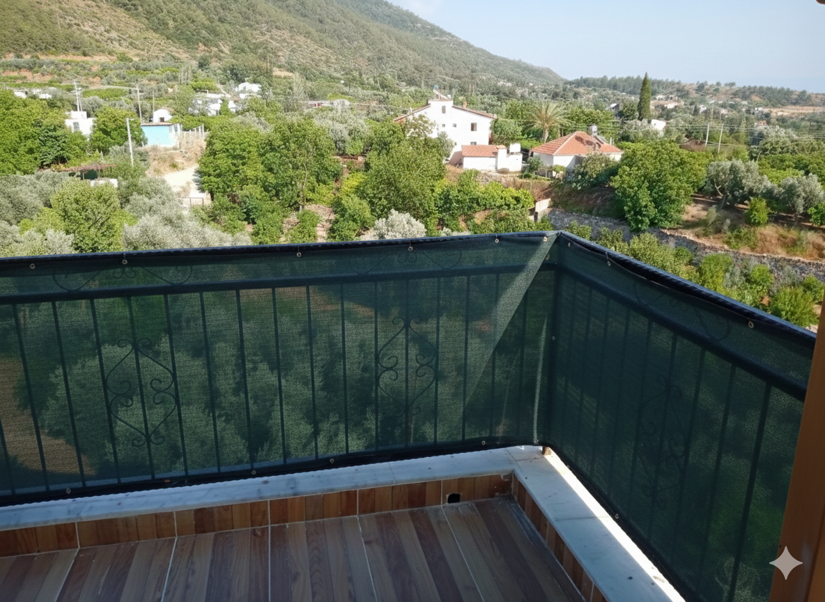 Balkon Demiri Filesi - 95lik 140 gram/m2 - Yeşil - Şeritli ve Kuşgözü Halkalı