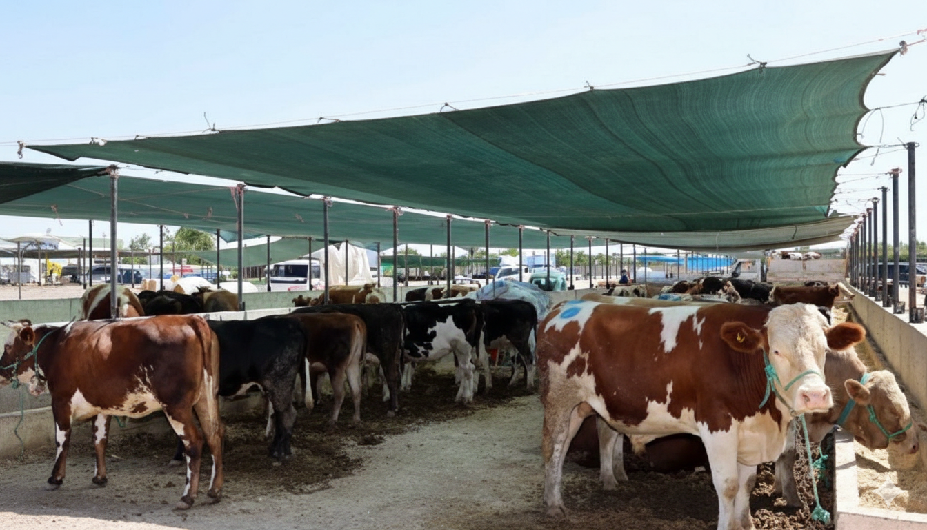 Hayvan Çiftliği Gölgeliği - 95lik 140 gram/m2 - Yeşil - Şeritli ve Kuşgözü Halkalı 