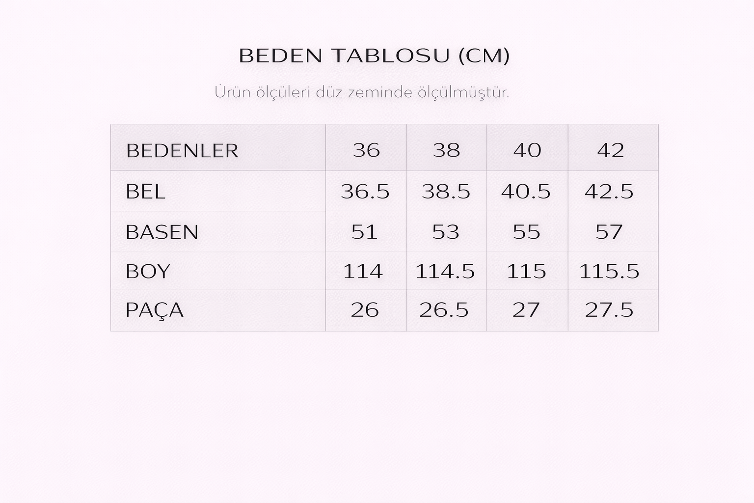 Beden Tablosu