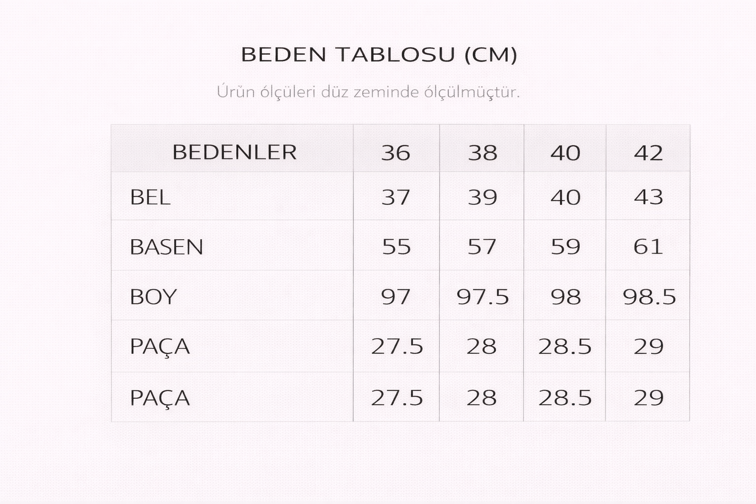 Beden Tablosu