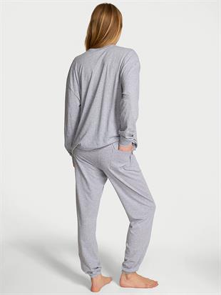 %100 Pamuklu Işıltılı Uzun Pijama Takımı