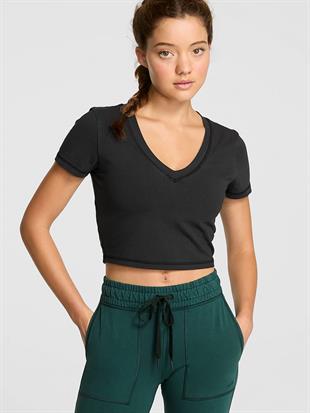 All-Day Pamuklu V Yaka Crop Tişört