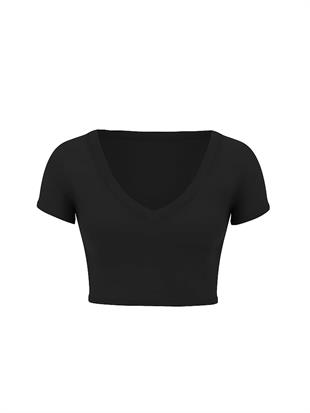 All-Day Pamuklu V Yaka Crop Tişört