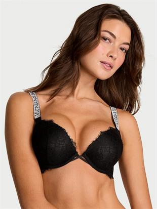 Bombshell İki Beden Büyük Gösteren Işıltılı Askılı Dantelli Push-Up Sütyen