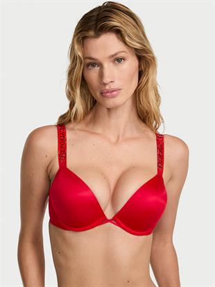 Bombshell Işıltılı Askılı 2 Beden Büyük Gösteren Push-Up Sütyen