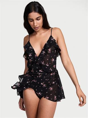 Çiçekli Şifon Babydoll Takımı