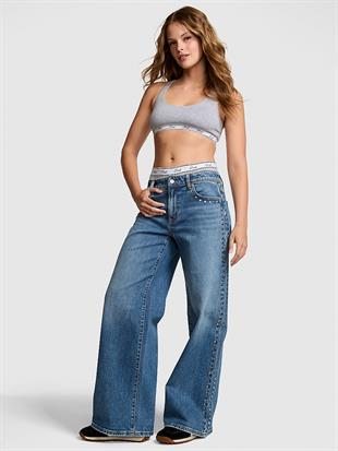 Denim by PINK Düşük Bel Bol Paça Pantolon