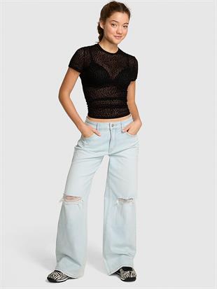 Denim by PINK Düşük Bel Bol Paça Pantolon