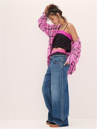 Denim by PINK Düşük Bel Bol Paça Pantolon