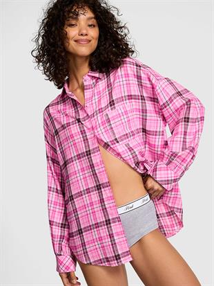 Flanel Boyfriend Uyku Gömleği