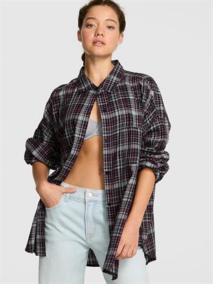 Flanel Boyfriend Uyku Gömleği