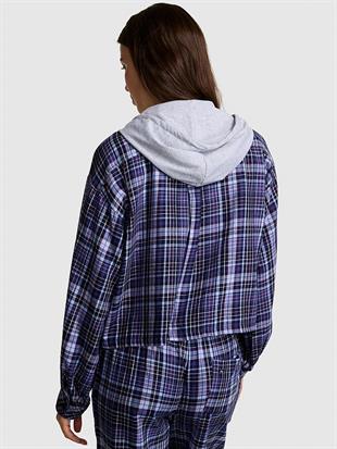 Flanel Kapüşonlu Uzun Kollu Üst