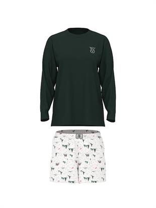 Flanel Uzun Kollu Tişört Ve Şortlu Pijama Takımı