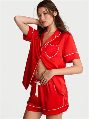 Glazed Saten Kalpli Kısa Pijama Takımı