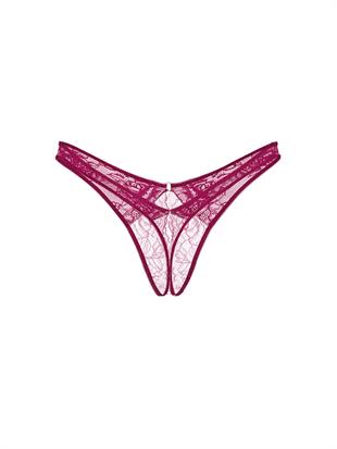 Gül Dantelli Derin Bacak Kesim Crotchless Tanga