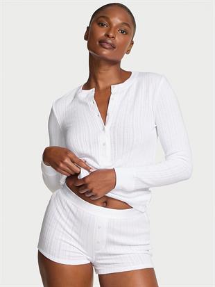Henley Pointelle Kısa Şortlu Pijama Takımı