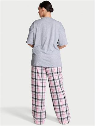 Kısa Kollu Tişört & Flannel Pijama Takımı