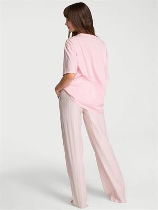 Kısa Kollu Tişört & Flannel Pijama Takımı