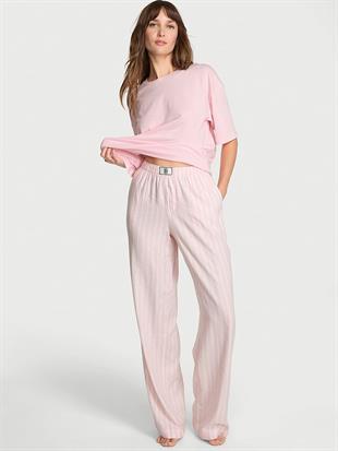 Kısa Kollu Tişört & Flannel Pijama Takımı
