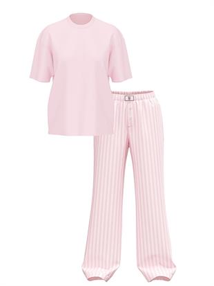 Kısa Kollu Tişört & Flannel Pijama Takımı