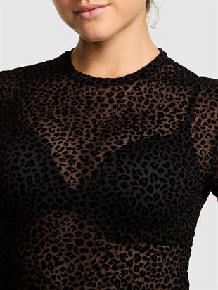 Leopar Desenli Kısa Kollu Tül Tişört
