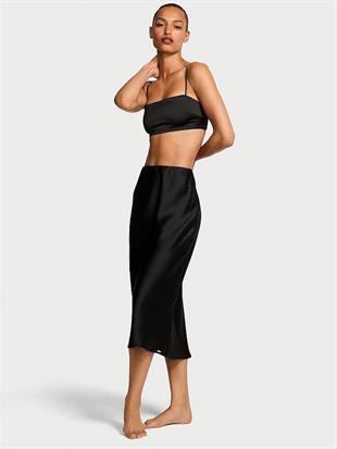 Lüks Saten Crop Bandeau Üst ve Etek Takımı