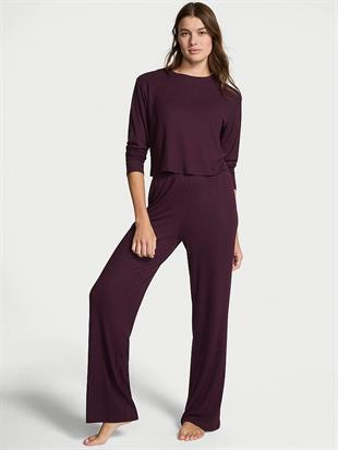 Modal Geniş Ribanalı Uzun Pijama Takımı
