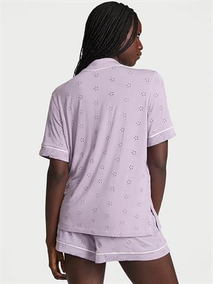 Modal Soft İşlemeli Kısa Kollu Pijama Takımı