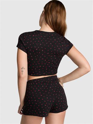 Pamuklu Kalp Detaylı Şort Pijama