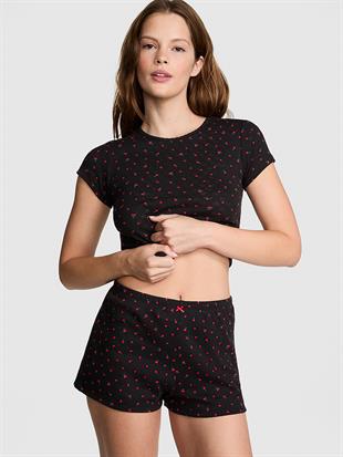 Pamuklu Kalp Detaylı Şort Pijama