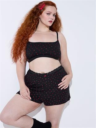 Pamuklu Kalp Detaylı Şort Pijama