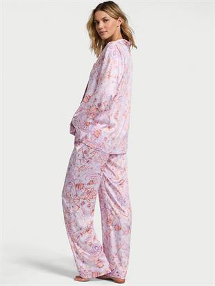 Parlak Saten Uzun Pijama Takımı