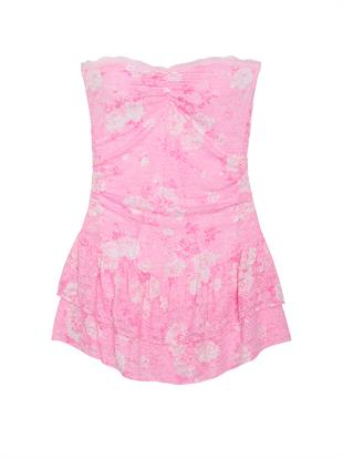 PINK x LoveShackFancy Büzgülü Mini Elbise