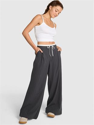 Rahat Fit Çizgili Düşük Bel Pantolon