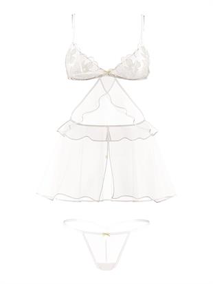 Şakayık İşlemeli Fırfırlı Babydoll Takımı