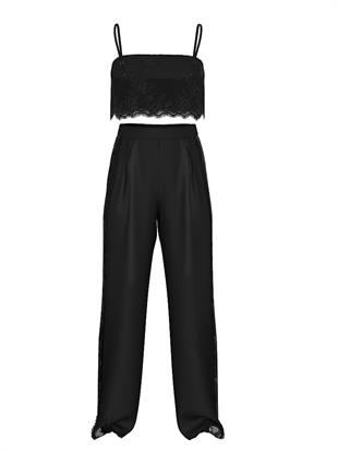 Saten Crop Üst & Pantolon Takımı
