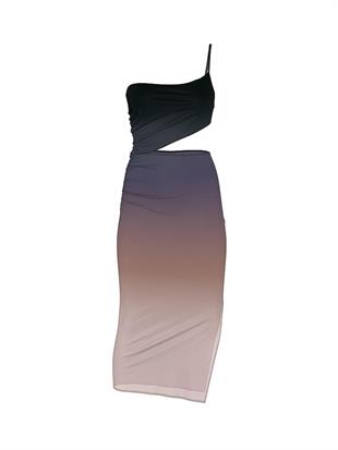 Siren Sunset Ombré Tek Omuzlu Yırtmaçlı Elbise