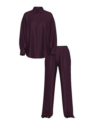 Transparan Saten Uzun Pijama Takımı