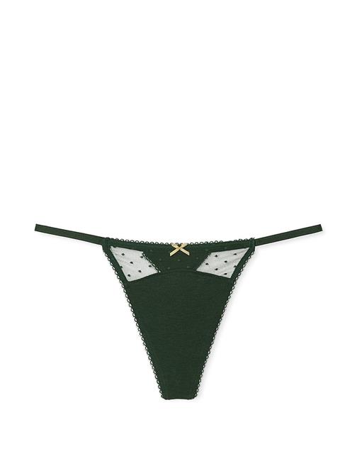 Tül Pamuklu Puantiyeli V-String Külot