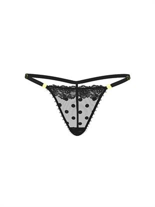 Tül Puantiyeli Dantelli V-String Külot