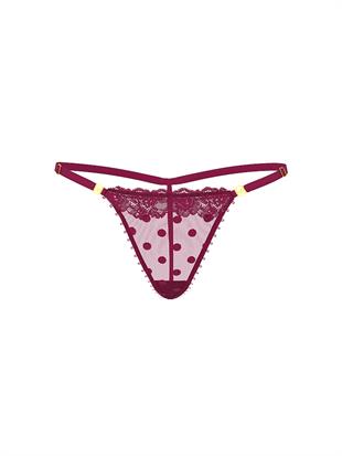 Tül Puantiyeli Dantelli V-String Külot