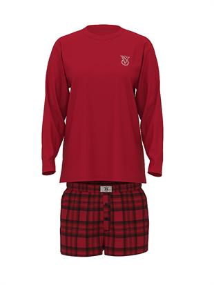 Uzun Kollu Tişört Şort Flannel Pijama Takımı