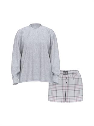 Uzun Kollu Tişört Şort Flannel Pijama Takımı