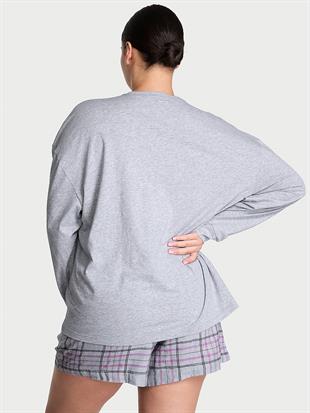 Uzun Kollu Tişört Şort Flannel Pijama Takımı