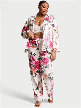 Victorias Secret Fashion Show 24 Parlak Saten Uzun Pijama Takımı