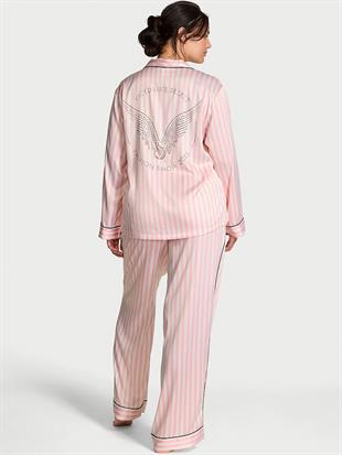 Victorias Secret Fashion Show 25 Parlak Saten Uzun Pijama Takımı