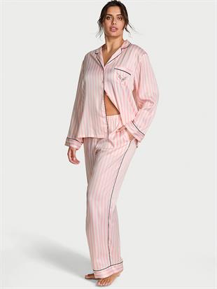 Victorias Secret Fashion Show 25 Parlak Saten Uzun Pijama Takımı