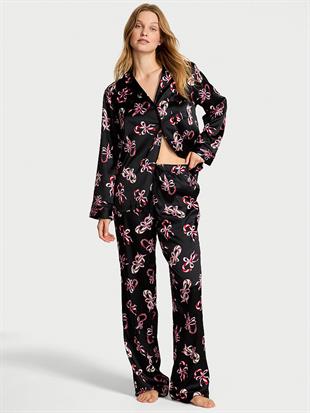 Parlak Saten Uzun Pijama Takımı